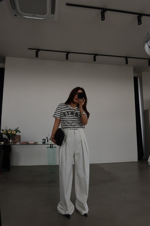 Çizgili Paris Baskılı Tshirt