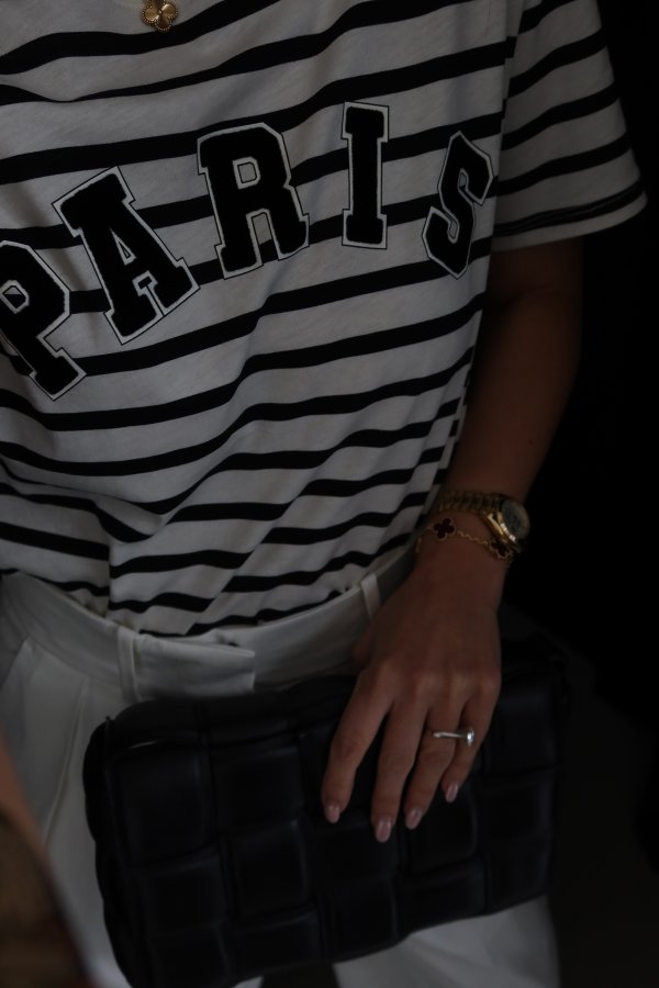 Çizgili Paris Baskılı Tshirt