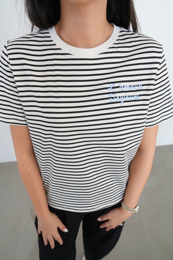 Yazı İşlemeli Çizgili Tshirt