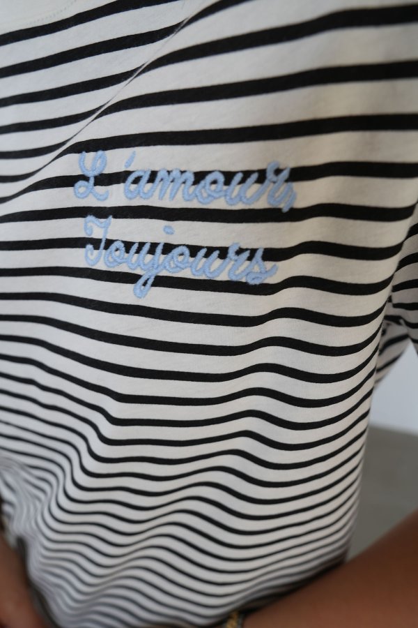 Yazı İşlemeli Çizgili Tshirt