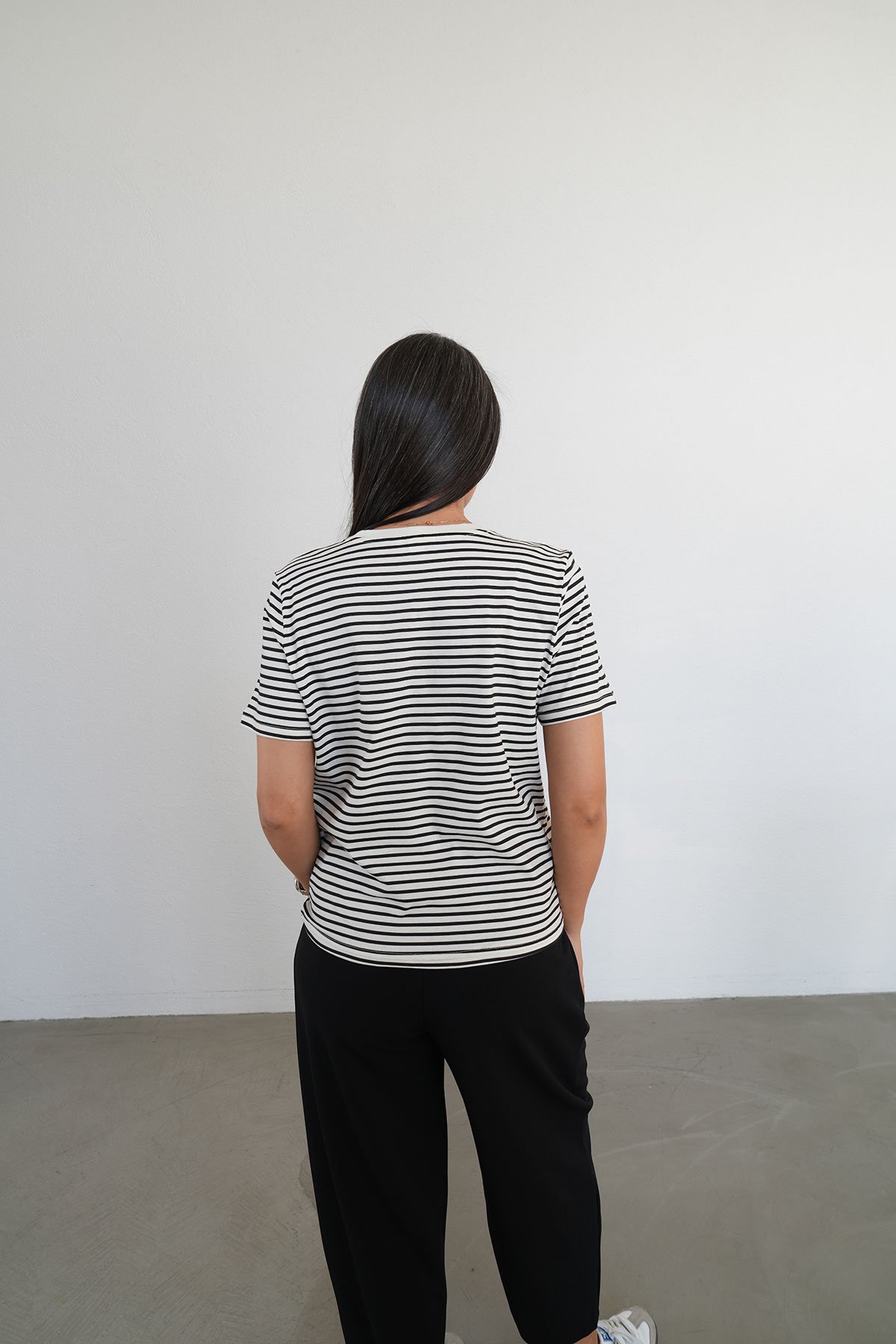 Yazı İşlemeli Çizgili Tshirt