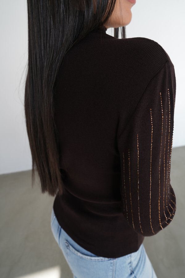 Balıkçı Yaka Taş Baskılı Triko Bluz