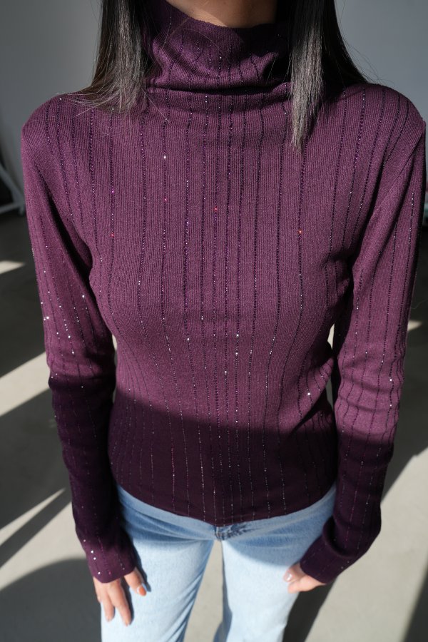 Balıkçı Yaka Taş Baskılı Triko Bluz