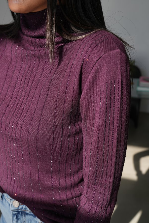 Balıkçı Yaka Taş Baskılı Triko Bluz