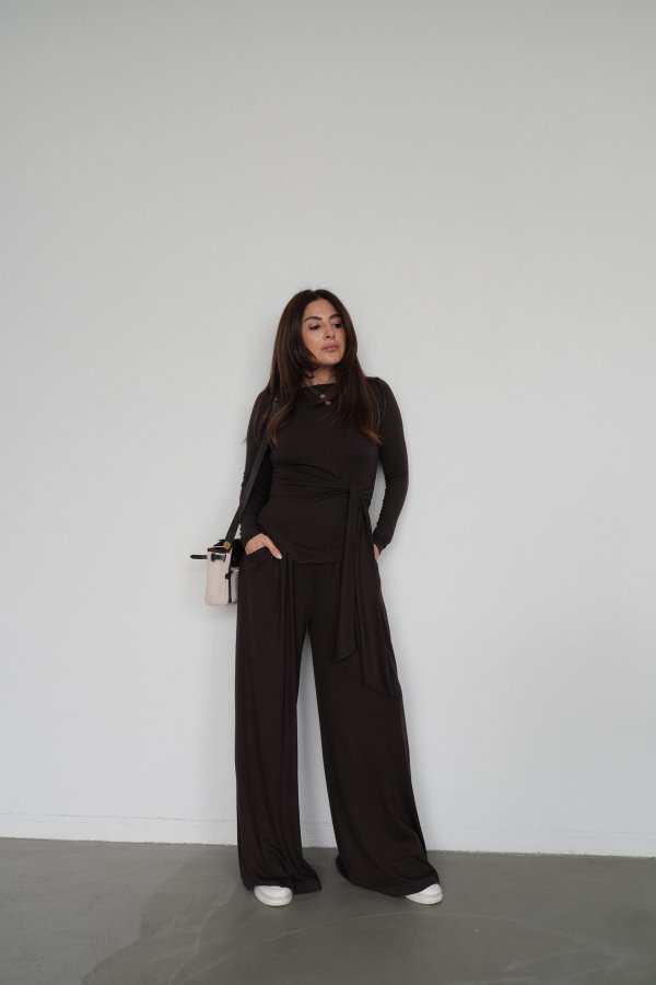 Kayık Yaka Önden Bağlamalı Bluz Eşofman Takım