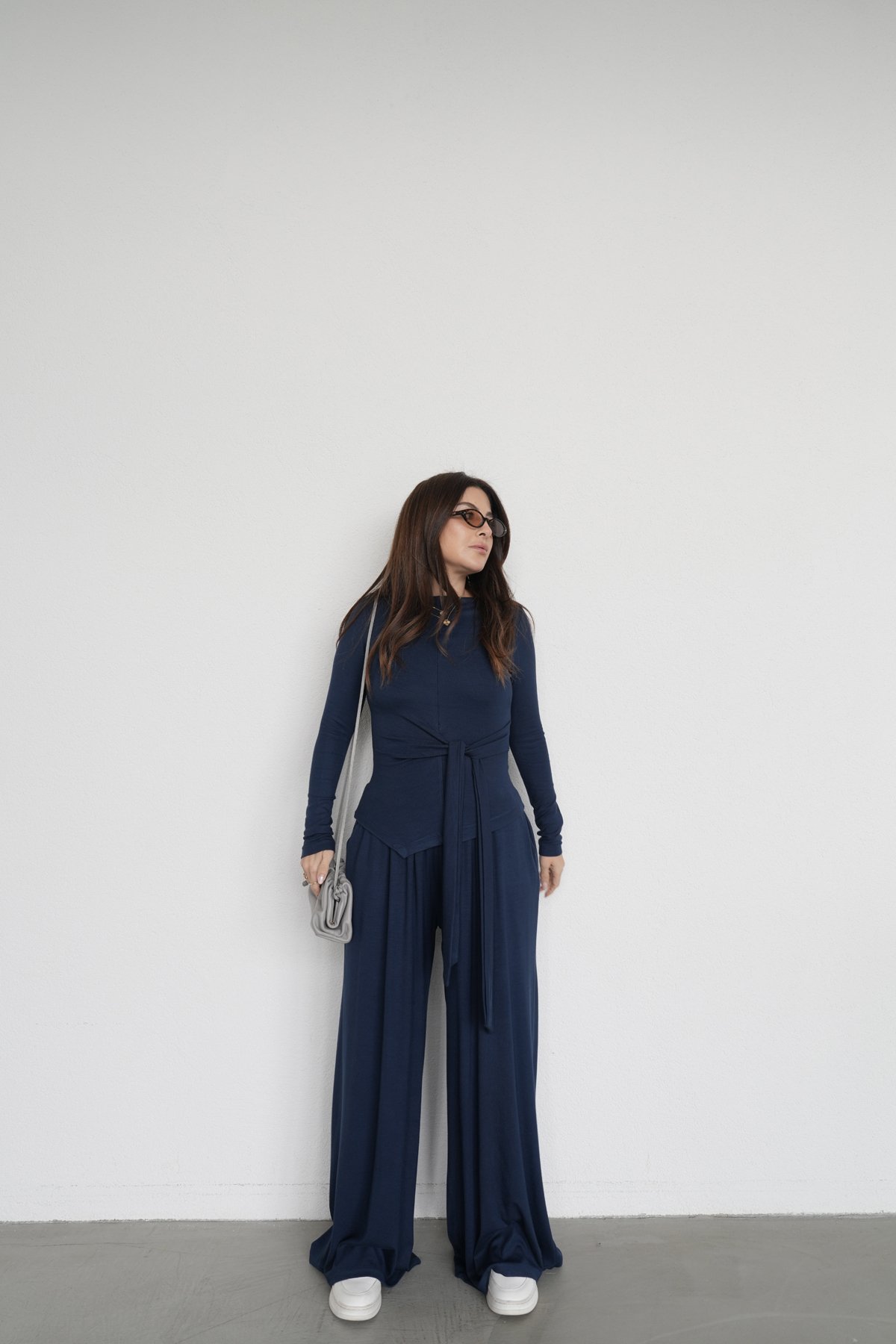 Kayık Yaka Önden Bağlamalı Bluz Eşofman Takım