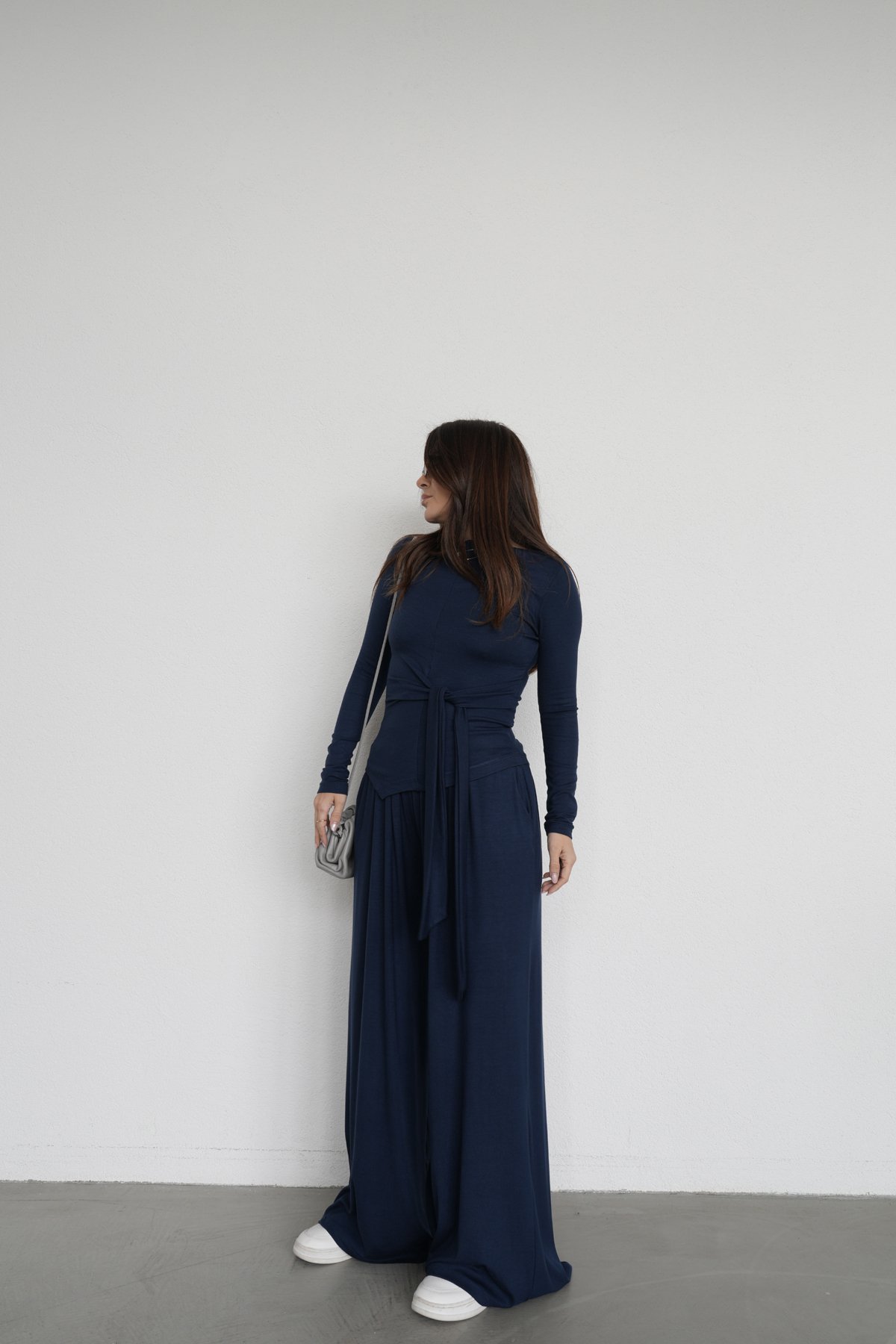 Kayık Yaka Önden Bağlamalı Bluz Eşofman Takım