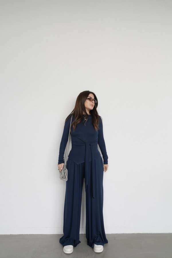 Kayık Yaka Önden Bağlamalı Bluz Eşofman Takım