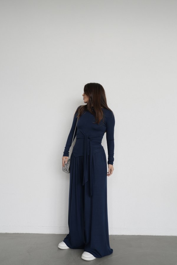 Kayık Yaka Önden Bağlamalı Bluz Eşofman Takım