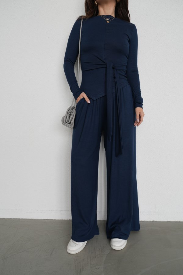 Kayık Yaka Önden Bağlamalı Bluz Eşofman Takım