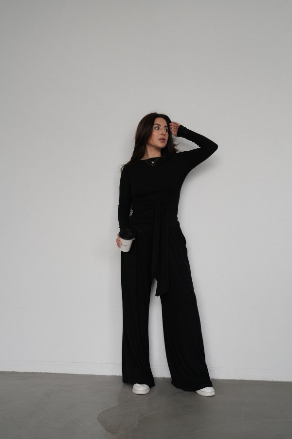 Kayık Yaka Önden Bağlamalı Bluz Eşofman Takım