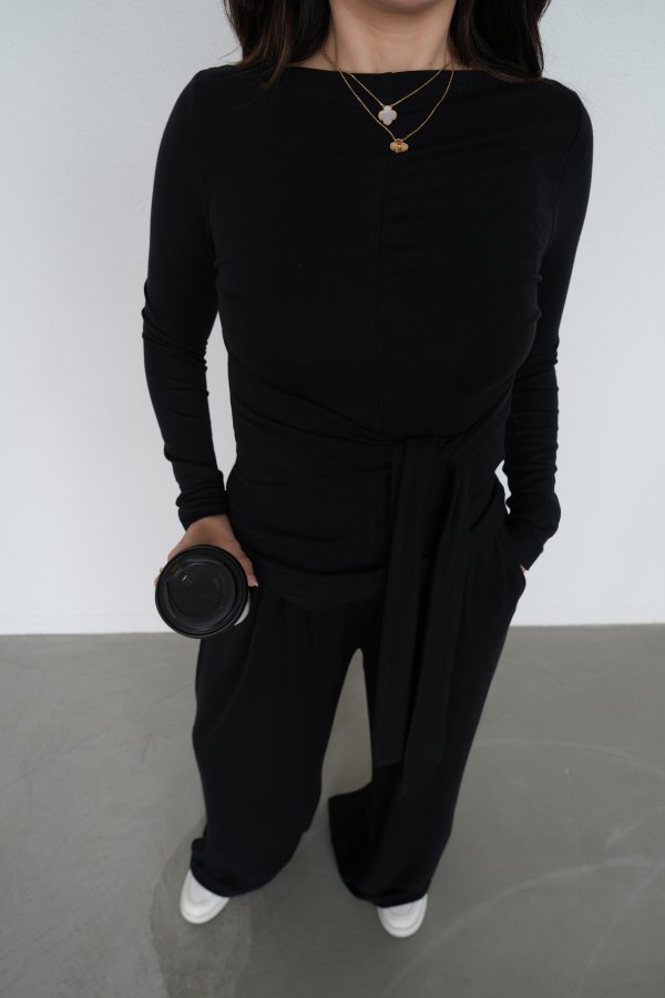 Kayık Yaka Önden Bağlamalı Bluz Eşofman Takım