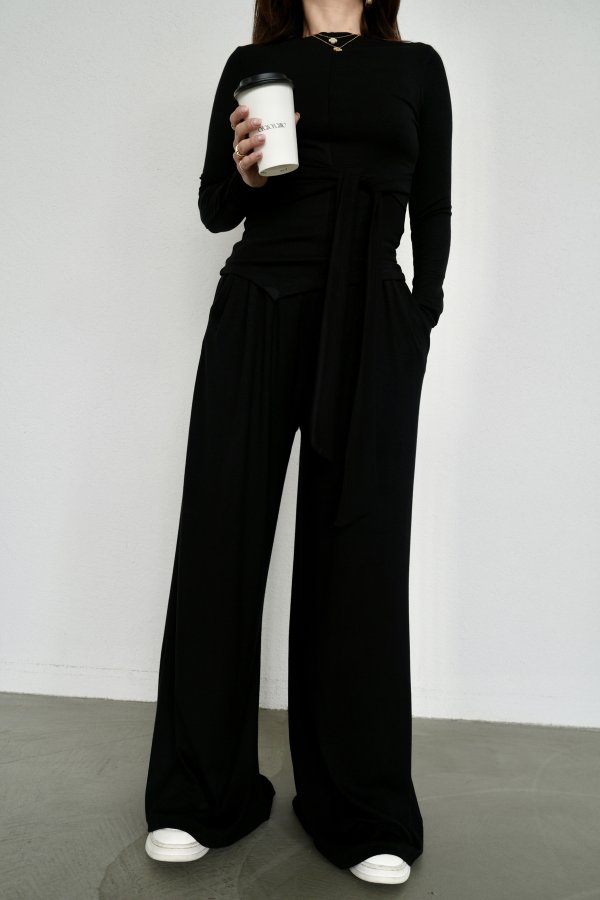 Kayık Yaka Önden Bağlamalı Bluz Eşofman Takım