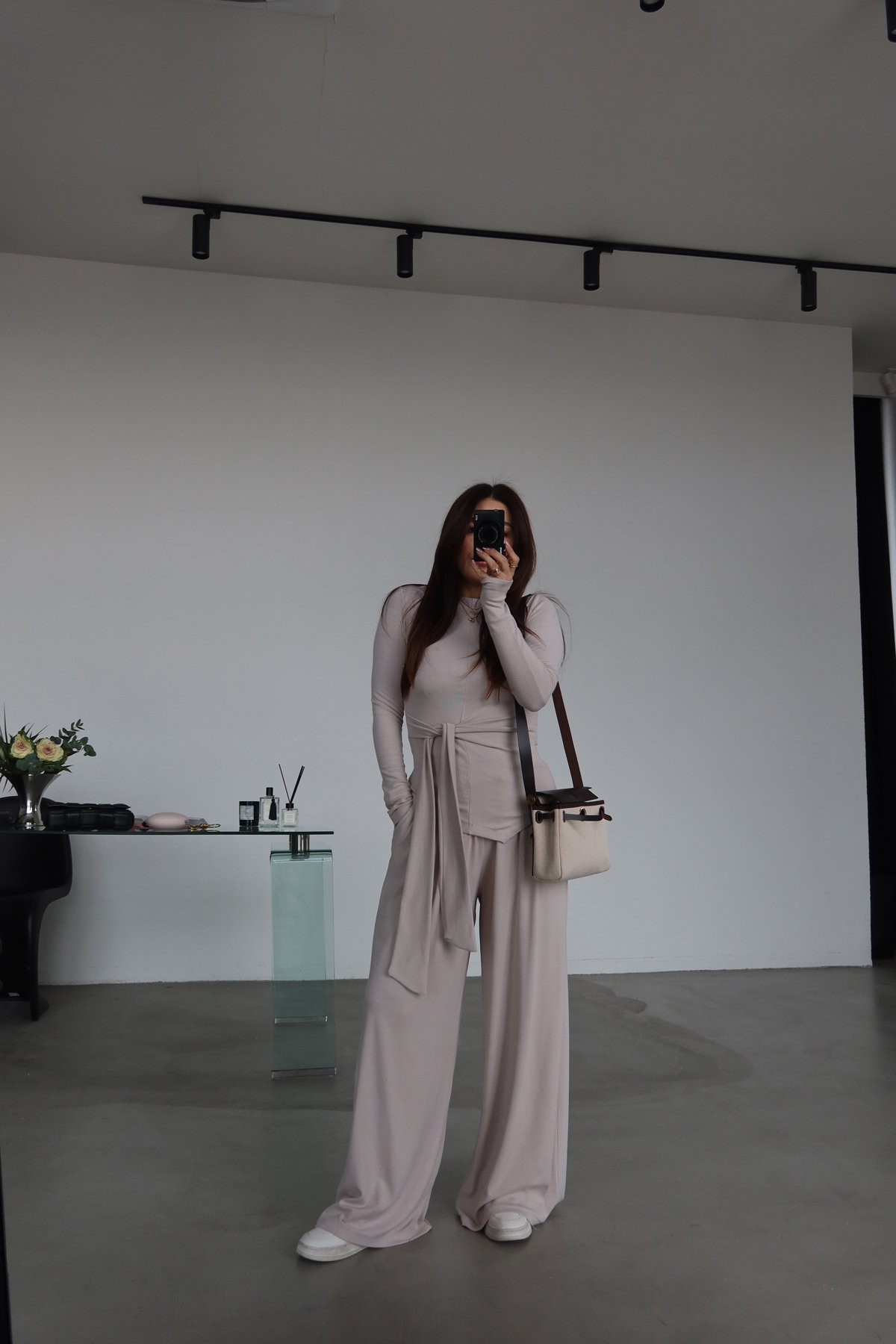 Kayık Yaka Önden Bağlamalı Bluz Eşofman Takım