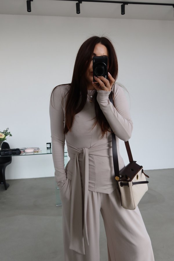 Kayık Yaka Önden Bağlamalı Bluz Eşofman Takım