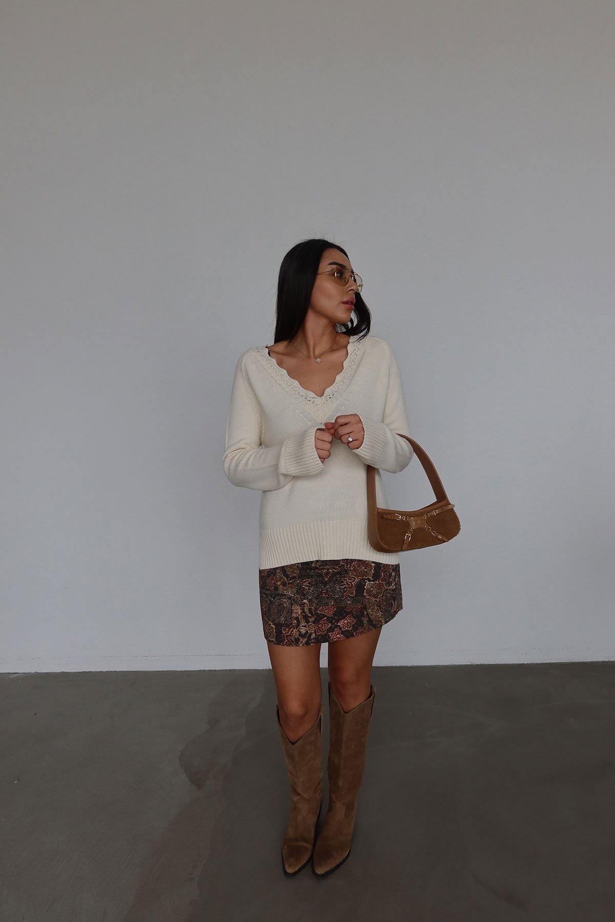 Etnik Desenli Mini Denim Etek