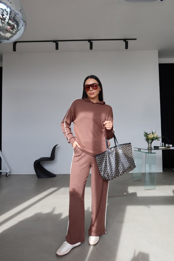 Yanı Şeritli Örme Triko Sweat Eşofman Takımı