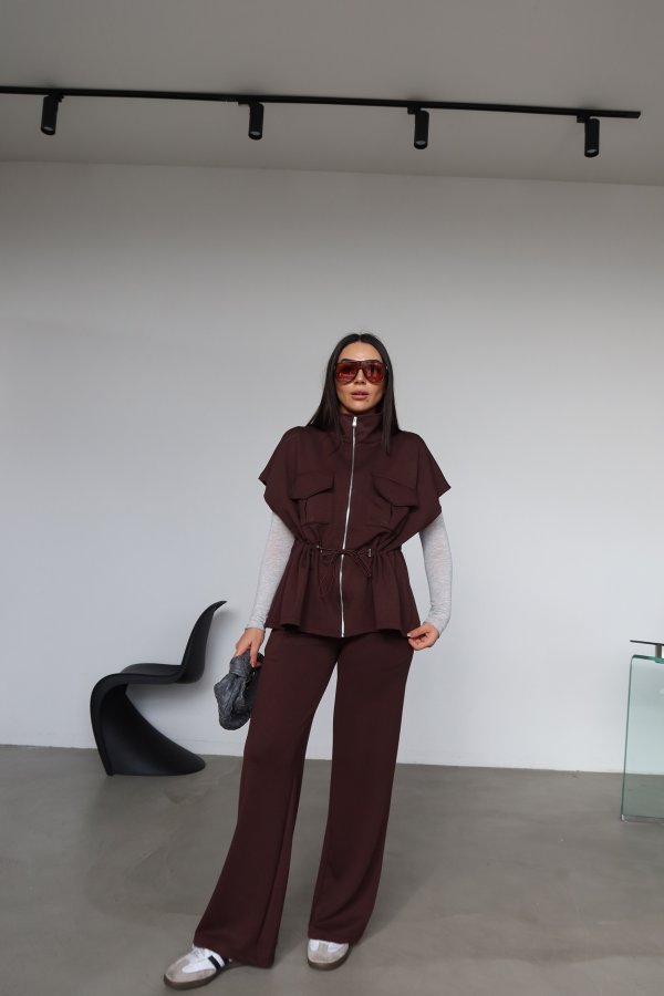 Çift Cepli Fermuarlı Modal Yelek Takım