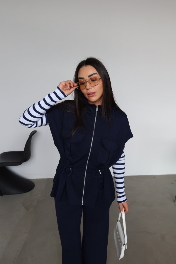 Çift Cepli Fermuarlı Modal Yelek Takım