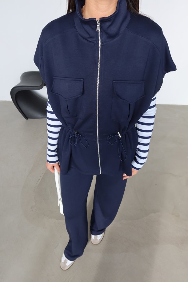 Çift Cepli Fermuarlı Modal Yelek Takım