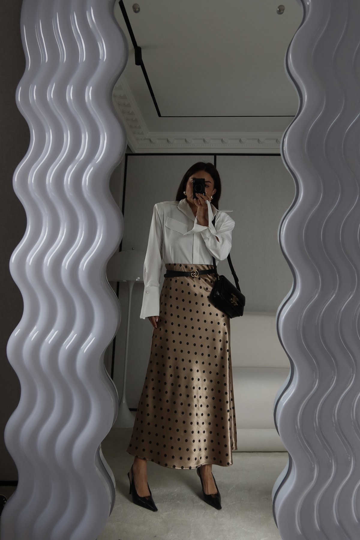 Puantiyeli Uzun Saten Etek