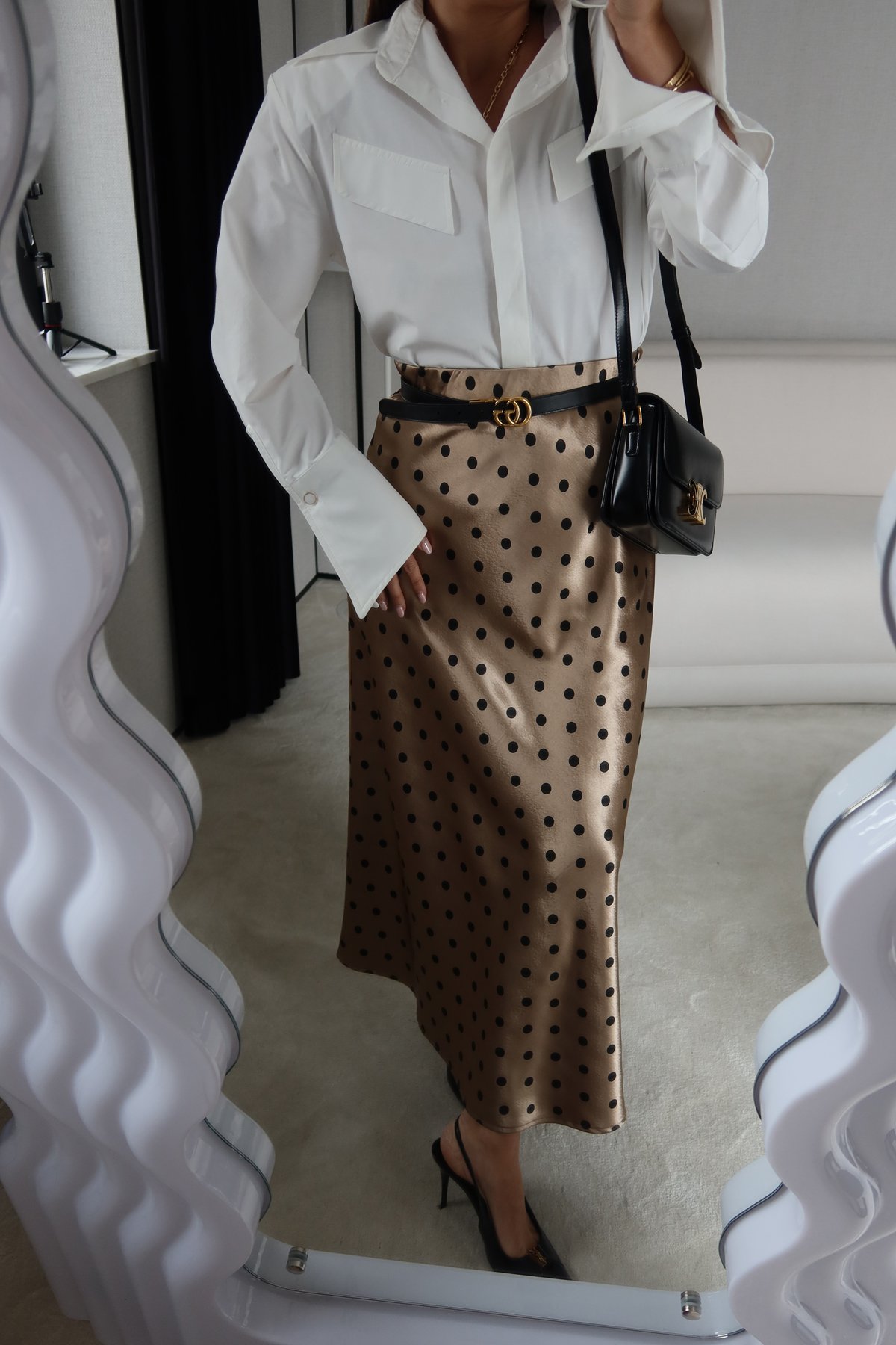 Puantiyeli Uzun Saten Etek