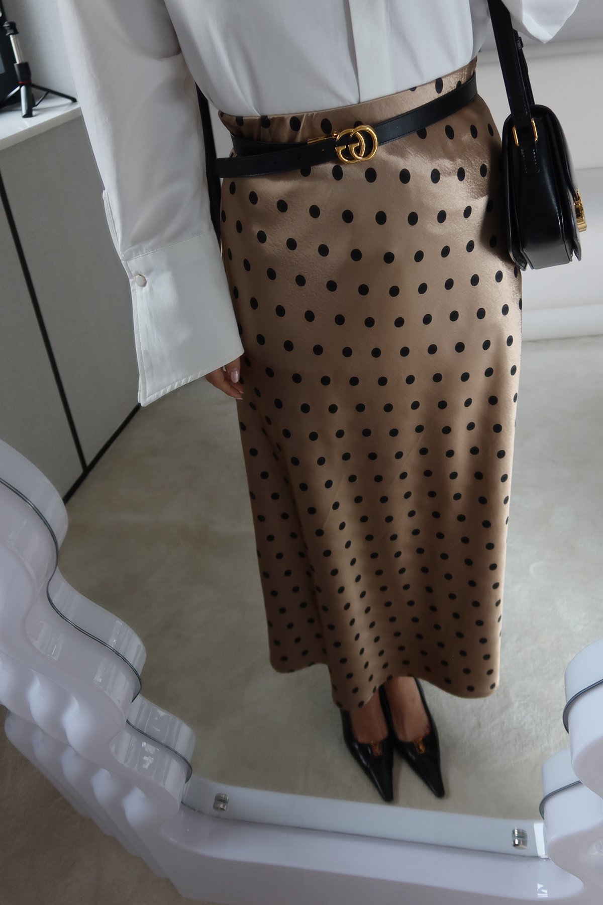 Puantiyeli Uzun Saten Etek