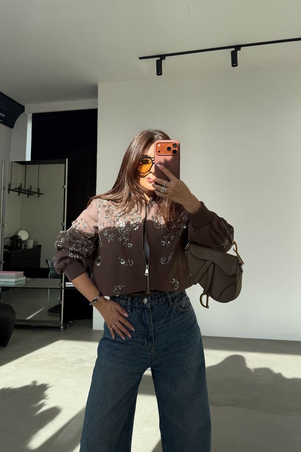 Taş İşlemeli Bomber Ceket