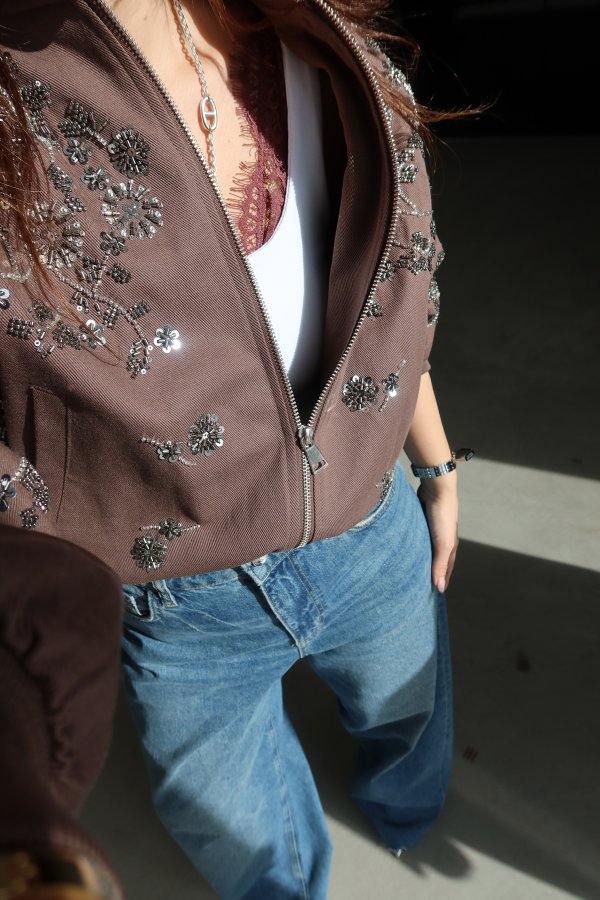 Taş İşlemeli Bomber Ceket