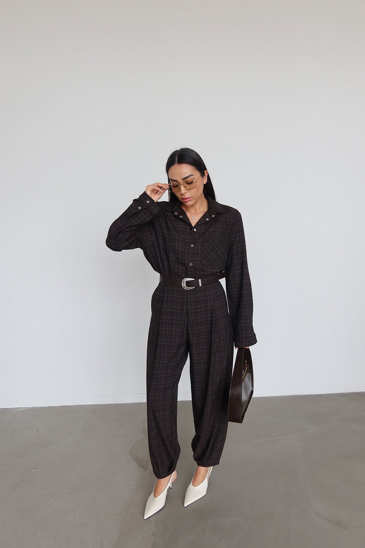 İnce Çizgili Çıtçıt Düğmeli Gömlek Pantolon Takım