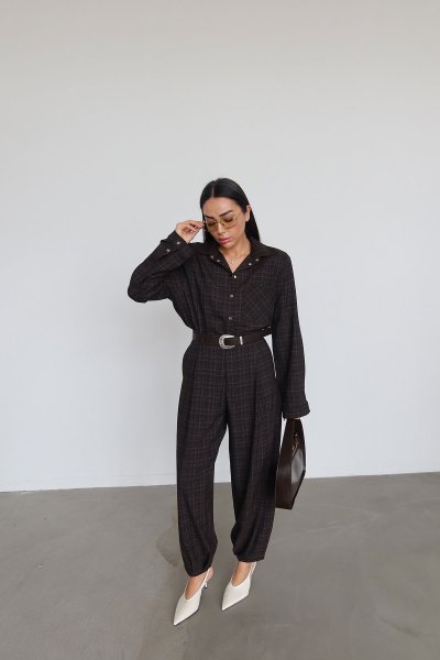 İnce Çizgili Çıtçıt Düğmeli Gömlek Panto