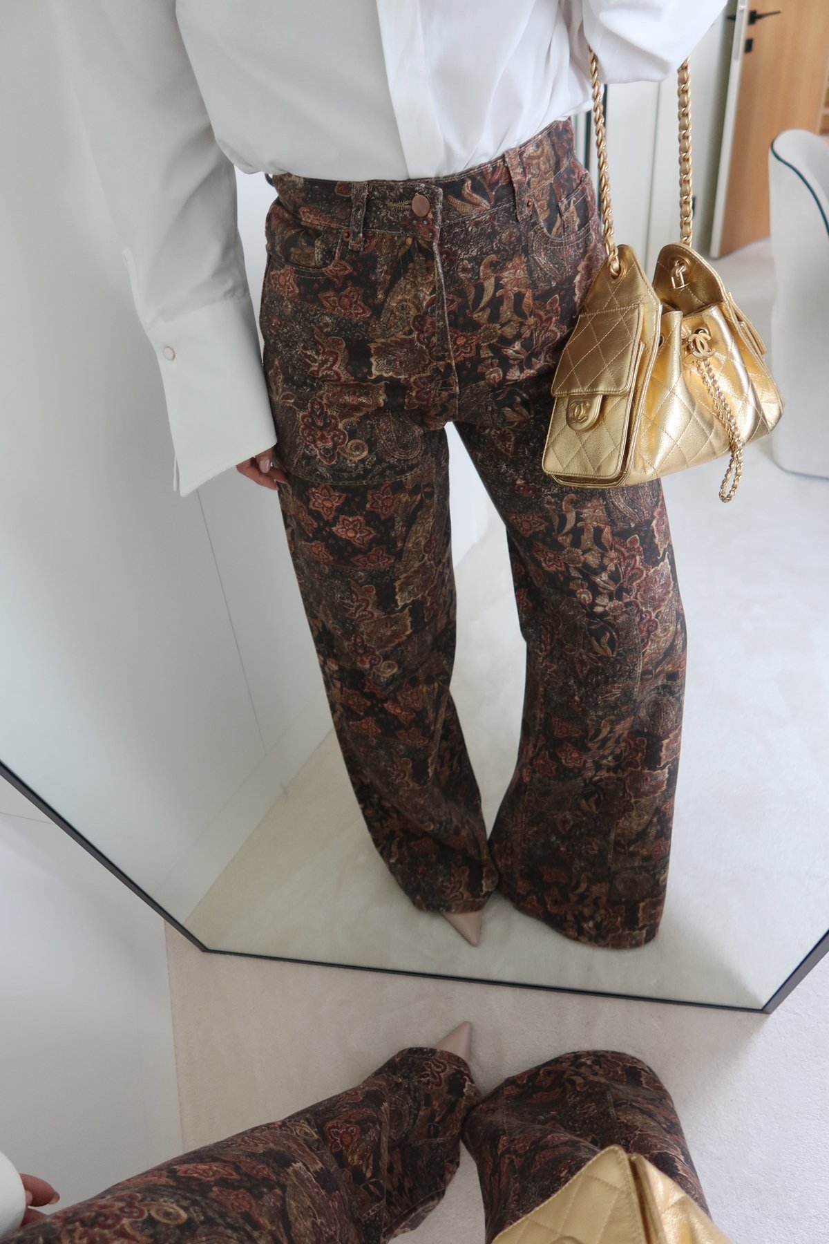 Karışık Desenli Geniş Paça Pantolon