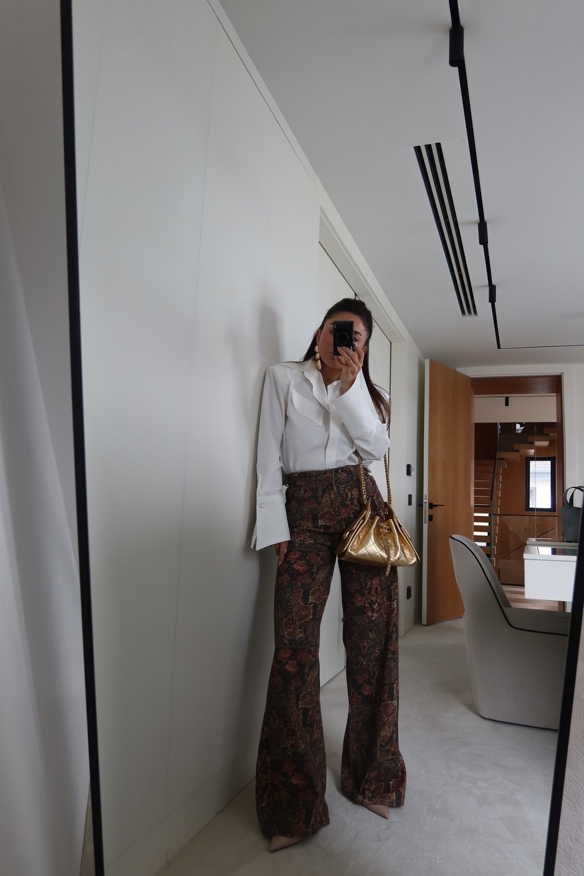 Karışık Desenli Geniş Paça Pantolon