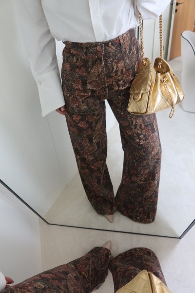Karışık Desenli Geniş Paça Pantolon