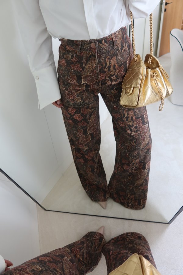 Karışık Desenli Geniş Paça Pantolon