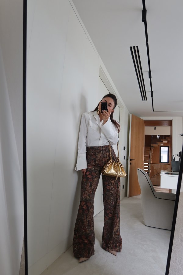 Karışık Desenli Geniş Paça Pantolon