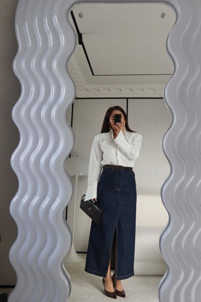 Beli Süet Detaylı Önden Yırtmaçlı Denim 