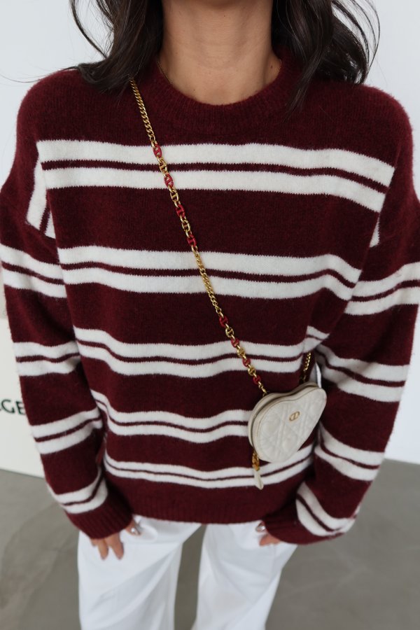 Oversize Çizgili Yün Kazak