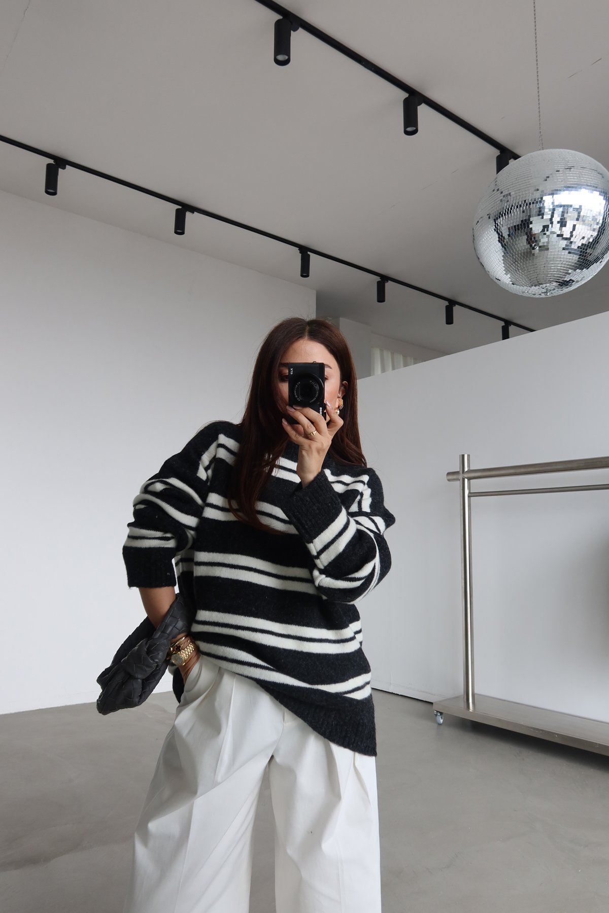 Oversize Çizgili Yün Kazak