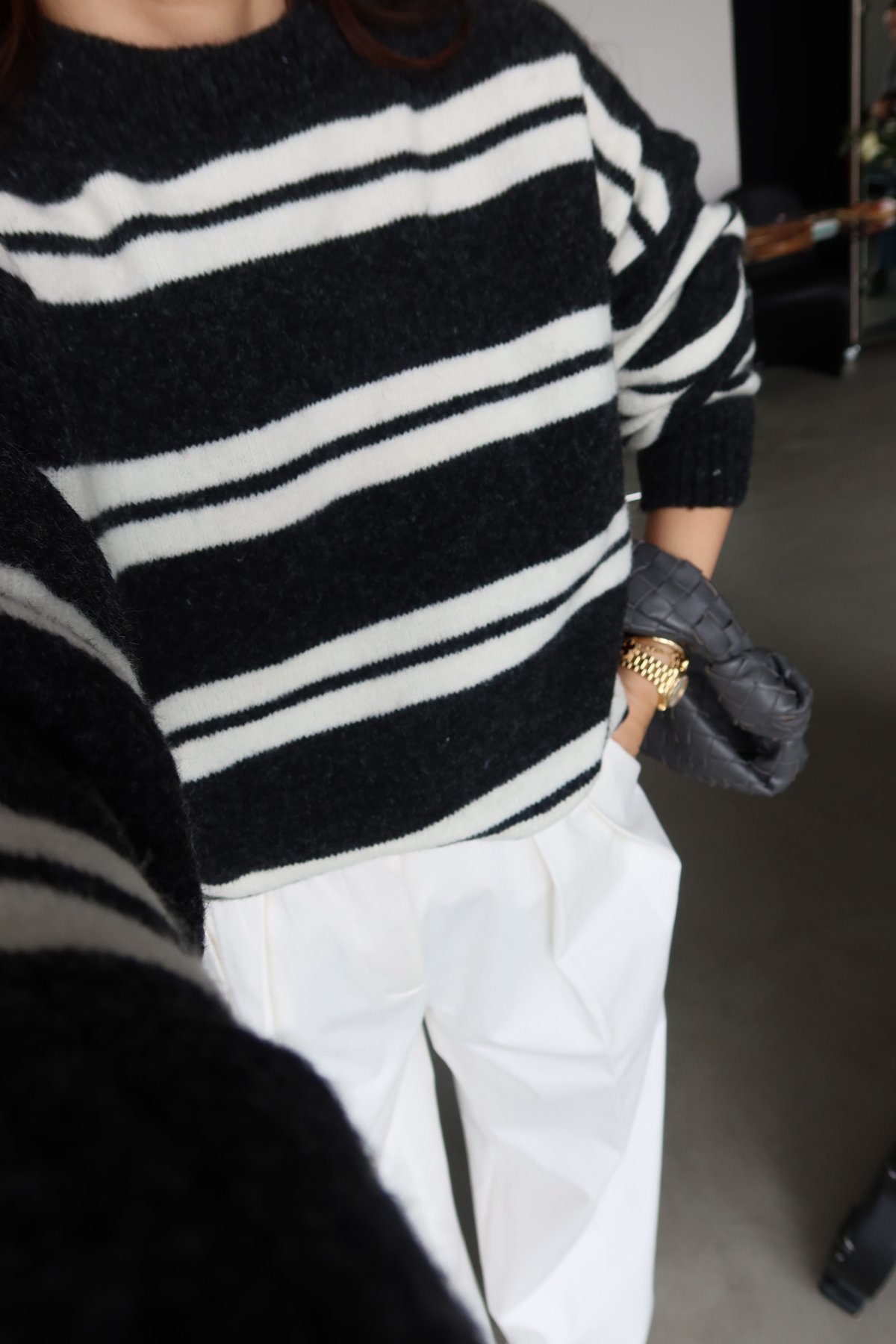 Oversize Çizgili Yün Kazak