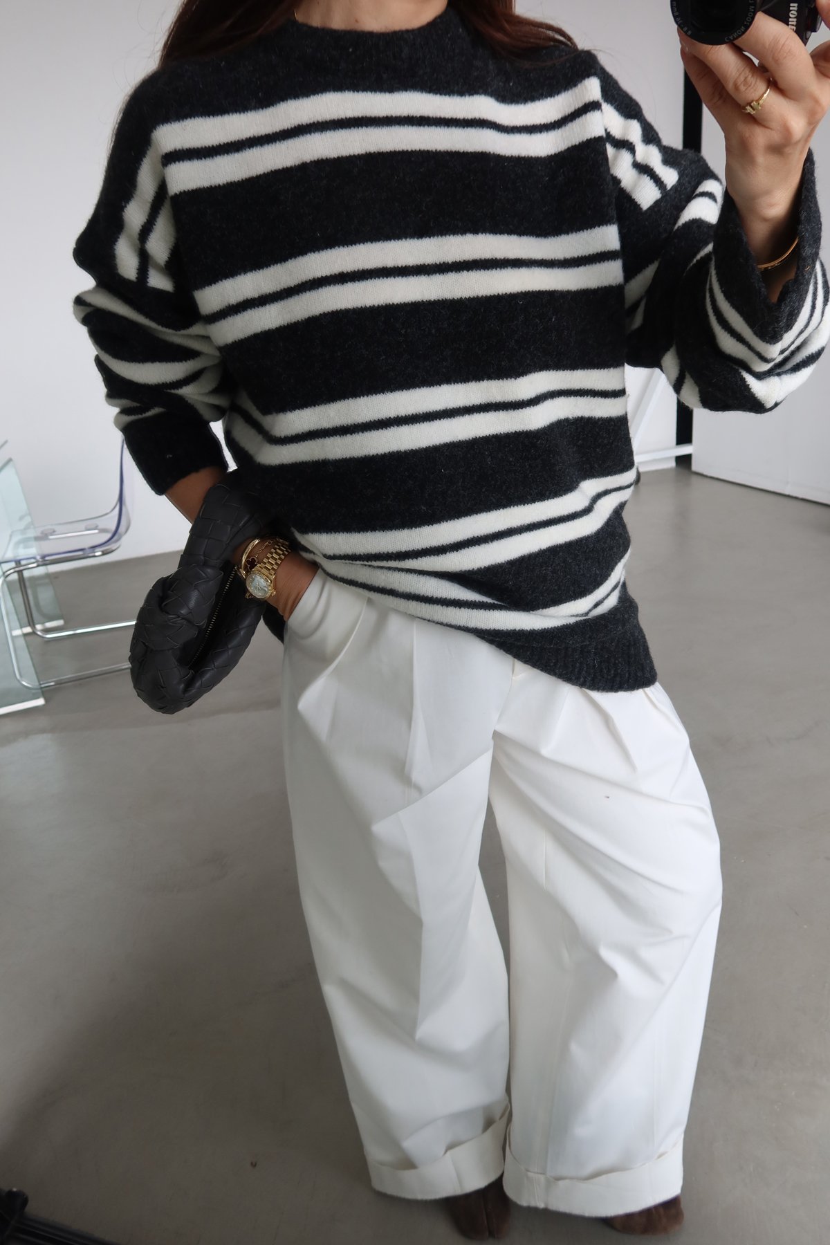 Oversize Çizgili Yün Kazak