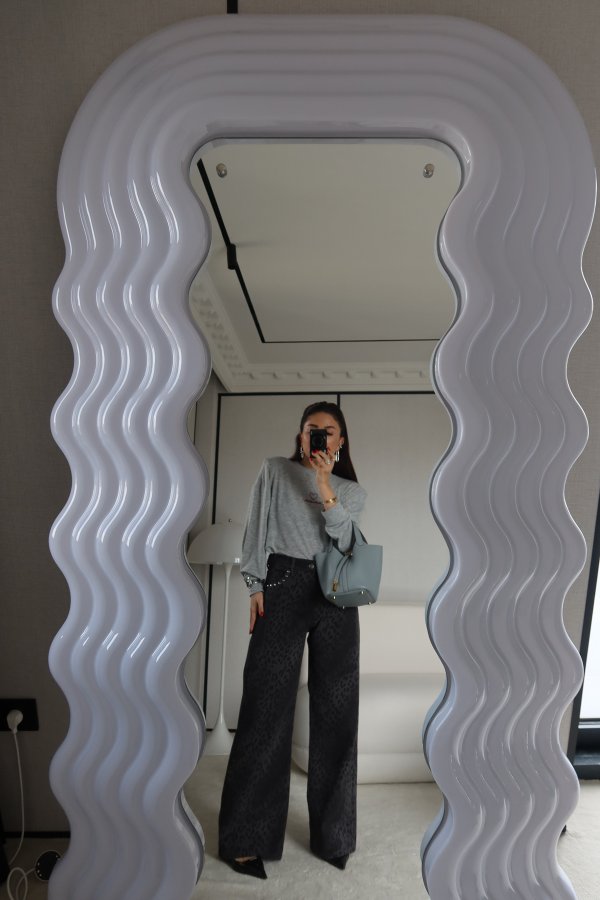 Leopar Desen Taş Baskılı Jean