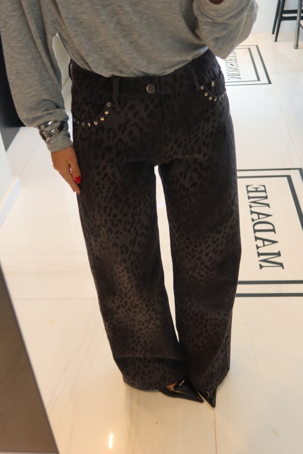 Leopar Desen Taş Baskılı Jean
