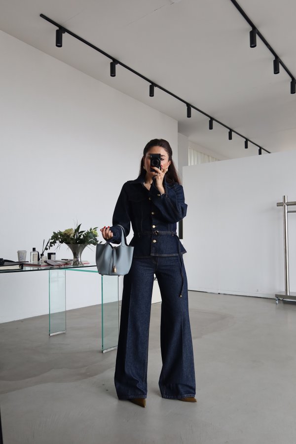 Kontrast Dikişli Gold Düğmeli Denim Ceket