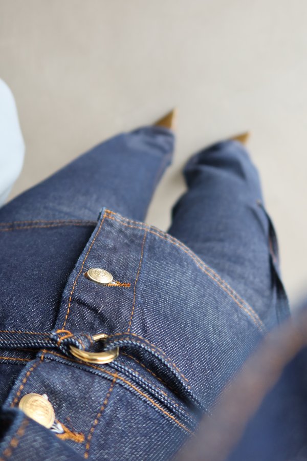 Kontrast Dikişli Gold Düğmeli Denim Ceket