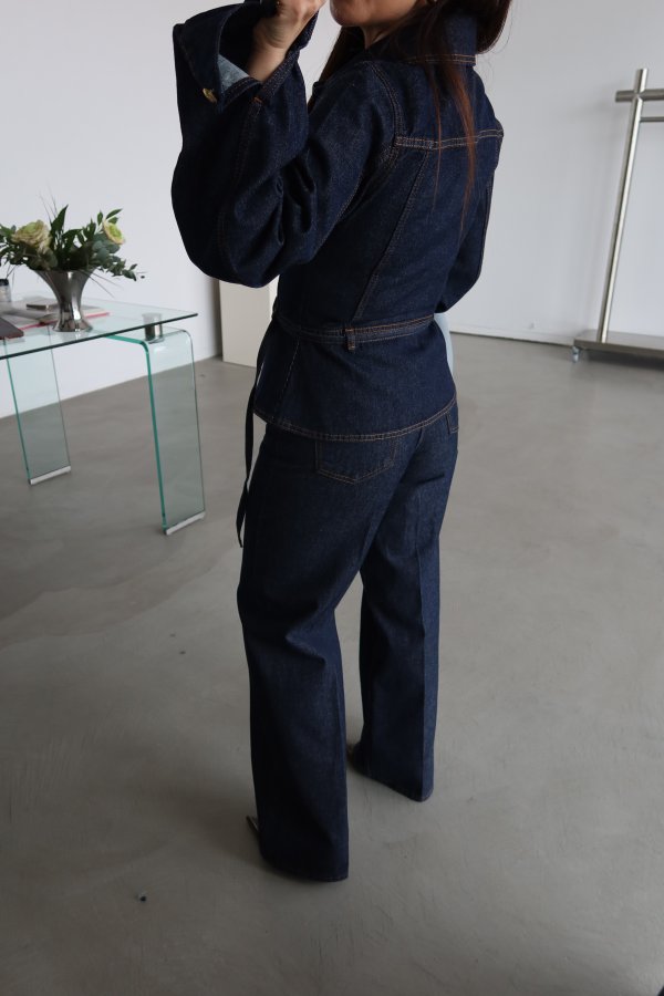 Kontrast Dikişli Gold Düğmeli Denim Ceket