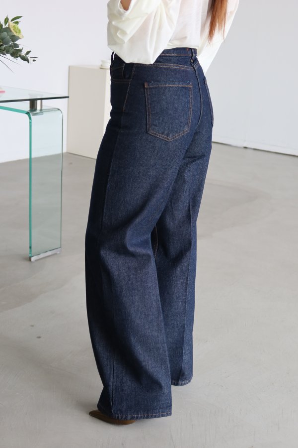 Kontrast Dikişli Geniş Kalıp Jean