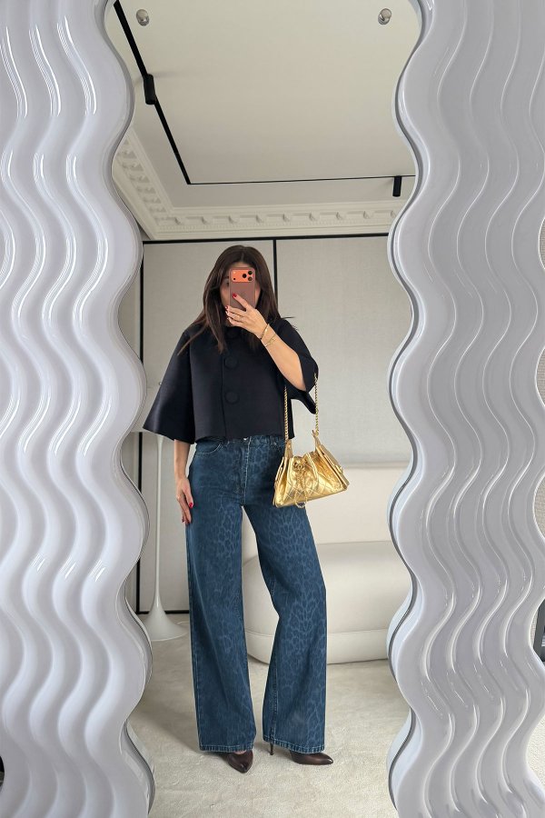 Leopar Desen Yüksek Bel Jean