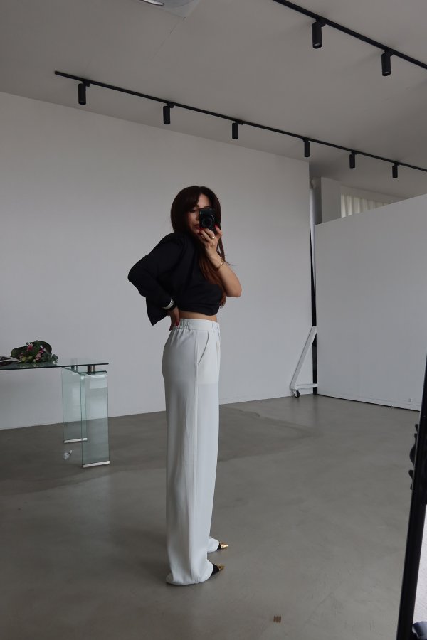 Pileli Beli Lastikli Palazzo Pantolon