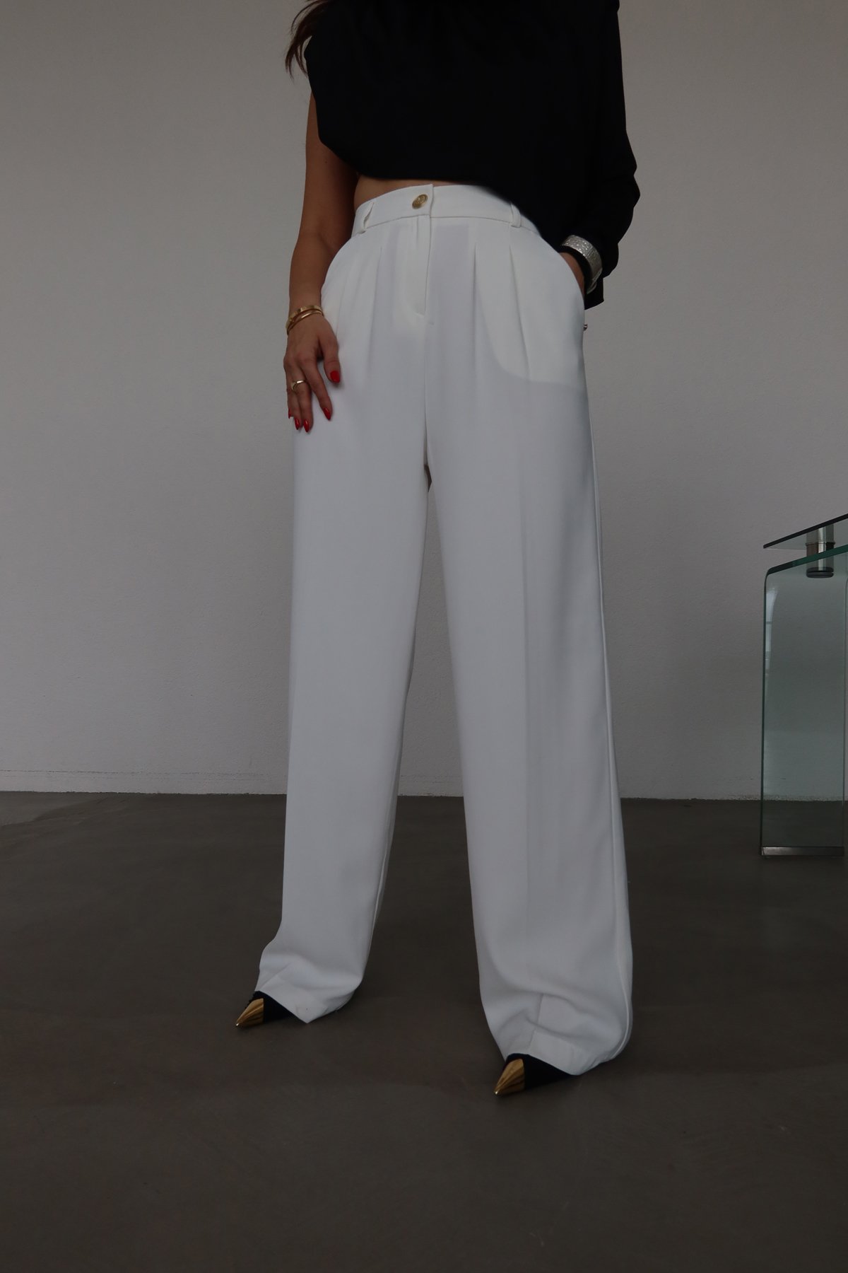 Pileli Beli Lastikli Palazzo Pantolon
